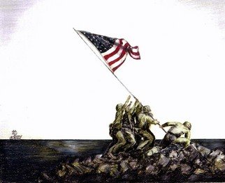 Ron Berry, 'United States Marines On ...', 2007, original Drawing Pencil, 20 x 16  x 1 inches. Artwork description: 2307  A color pencil rendering of famous photo of the flag raising on the island of Iwo Jima by the United States Marines. ...