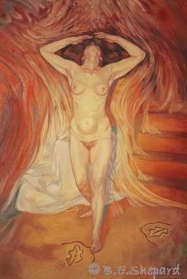 Barbara Shepard; When She Was Dreaming , 1992, Original Painting Oil, 91 x 107 cm. Artwork description: 241  Whilst studying for a Masters in 'Women' s Studies' , Barbara E Shepard also engaged in a period of psychotherapy. These influences led to a large series of self- portraits that play with the concept of the nude in' fine art' , and led to the 2 woman exhibition' ...