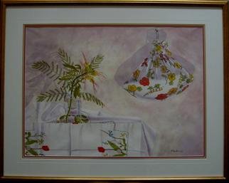 Bessie Papazafiriou, 'Flowers And Trahana', 1990, original Watercolor, 37 x 29  x 1 inches. Artwork description: 1911      Flowers and Trahana has an amazing luminosity.  Trahana, by the way, is homemade pasta which my Greek mother- in- law makes every year.  Once it' s dry, she places it in pillowcases which she hangs on the wall....