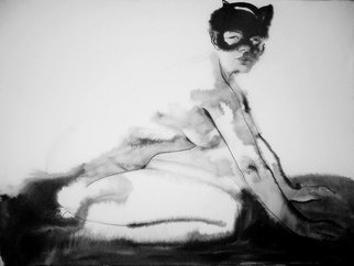 Julia Bezshtanko; Cat, 2020, Original Drawing Ink, 60 x 80 cm. Artwork description: 241 paper, ink...
