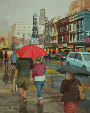 Bill Pullen; A Rainy Day, 2010, Original Watercolor, 9 x 12 inches. Artwork description: 241  A rainy day in Toronto. Yonge street looking south towards College Street.      ...