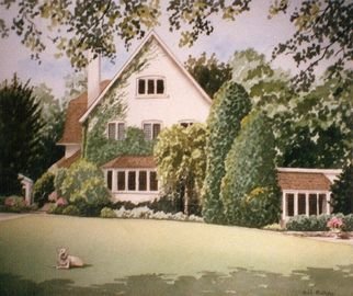 Bill Pullen, 'House With Lawn', 2005, original Watercolor, 18 x 14  x 1 inches. Artwork description: 1758   A very tranquil setting which enhances the house. The deep lawn helps to focus attention on the house.  ...