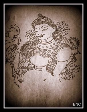 Bincy Mb; Indian Goddess, 2016, Original Paper, 9 x 11 cm. Artwork description: 241  Indian Goddess Mural Art drawing ...