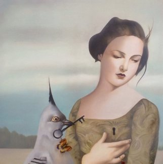 Bita Mohabbati; The Key, 2016, Original Painting Oil, 60 x 60 cm. Artwork description: 241 woman, bird, mother...