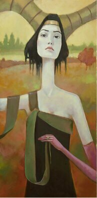 Beata Wrzesinska; Morning, 2022, Original Painting Oil, 40 x 80 cm. Artwork description: 241 The picture in the spirit of Art Nouveau, the figure of a woman has a symbolic meaning ...