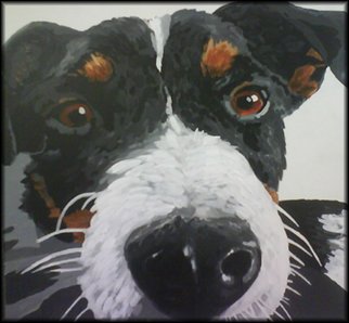Andrew Ward; Reuben, 2010, Original Painting Oil, 42 x 40 cm. Artwork description: 241  Reuben the Jack Russell terrier. Dog portrait, comical,  ...