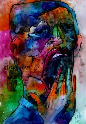 Alexandr Bobrov; Sleepyhead, 2014, Original Watercolor, 297 x 418 mm. Artwork description: 241    paint people illustration emotion color ink watercolor painting graphics copyright execution   ...