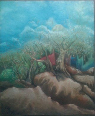 Tobi Bolaji; Trees, 2015, Original Painting Oil, 21.9 x 29 inches. 