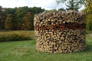 Brett Schwartz; Holz Hausen, 2020, Original Sculpture Wood, 9 x 7 feet. Artwork description: 241 Stacked Ash tree remains next to Ash tree stump...