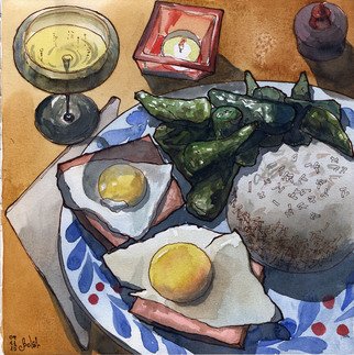 Julia Bolshakova; Peppers, 2016, Original Drawing Ink, 25 x 25 cm. Artwork description: 241  Food, Stillife, Indianink, watercolor   ...