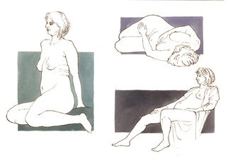 Julia Bolshakova;  Nudes, 2016, Original Drawing Ink, 49 x 34 cm. Artwork description: 241   Nudes, Women, Indianink, watercolor   ...