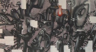 Helge W. Steinmann A.k.a. Bomber; Dont Believe The Hype, 2006, Original Painting Other, 150 x 210 cm. Artwork description: 241  Graffiti Art, Urban Art, Aerosol Art, Spraycan on canvas          ...