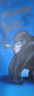 Helge W. Steinmann A.k.a. Bomber; Monkey Biz, 2009, Original Painting Other, 30 x 90 cm. Artwork description: 241   Graffiti Art, Urban Art, Aerosol Art, Spraycan on canvas     ...