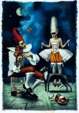 Steven Lamb; The Butterfly Dream, 2021, Original Mixed Media, 40 x 60 inches. Artwork description: 241 That image popped up in my dreams.  Lately, I am working on Paintings, which are related to Circus.  I thought if I dreamt that Night scene with the violin player butterflies and jumping girl, I assumed that could be the dream of one of the Butterflies, which ...