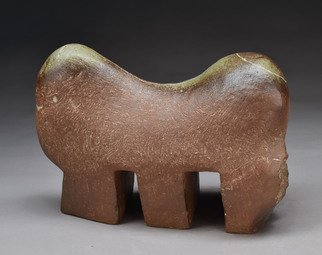 Robert Pulley; Fetish, 2019, Original Sculpture Clay, 14 x 10 inches. Artwork description: 241 An evocative little table or pedestal scale sculpture.  An organic humped form is pierced by two rectangular open passages.  The brown clay is flecked with a light clay in scratch marks, textures and an incised white line that runs along the back.  There is some question what ...