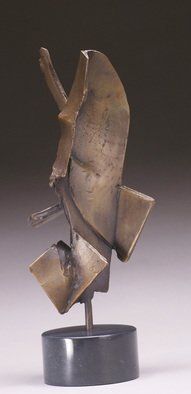 Robert Pulley; Listener, 2011, Original Sculpture Bronze, 5 x 14 inches. Artwork description: 241  Abstract Bronze sculpture on a black marble base.  Table or pedestal scale.  Modern.  black and brown patina.  A very active, but balanced play of intersecting plates. ...