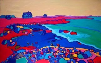 Debra Bretton Robinson; Rocky Shore, 2011, Original Painting Acrylic, 48 x 30 inches. Artwork description: 241  beach, shore, ocean, water, rocks, shoreline, houses, cottages, blue, green,   ...