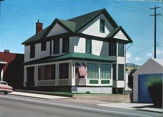 Roderick Briggs; Fourth Of July, 1998, Original Painting Oil, 48 x 34 inches. Artwork description: 241 Set in motion by a gentle puff of breeze, the outward wafting of the flag hung from this house' s porch caught my interest.  The 