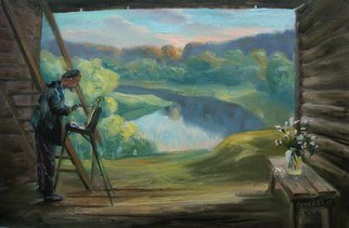 Slava Buneev; The Stand On The Ugra River, 2015, Original Painting Oil, 60 x 40 cm. Artwork description: 241 river, landscape, history...