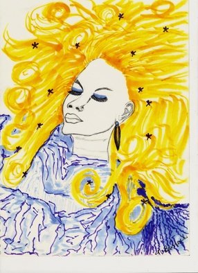 Nicole Burrell; Blonde Girl, 2012, Original Drawing Marker, 8.5 x 11 mm. Artwork description: 241  A fantasy blonde girl just floating with her eyes closed. ...