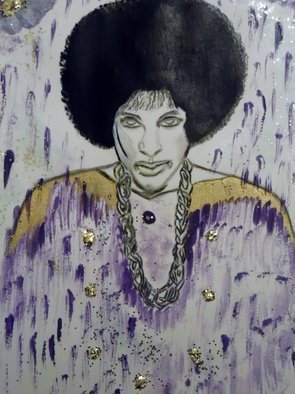 Nicole Burrell; Prince The Legend , 2016, Original Mixed Media, 11.5 x 18 mm. Artwork description: 241    A pencil drawing with some paint and glitter added of the Legendary Singer Prince. ...
