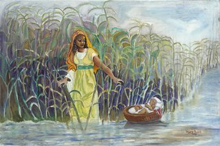 Delroy Russell; Baby Moses, 2018, Original Painting Oil, 20 x 30 inches. Artwork description: 241 From the book of Genisis story about Moses in Egypt. painting focus on the  tender love of a woman and a mother...