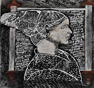 Delroy Russell; Phyllis Wheatley, 2008, Original Printmaking Linoleum, 20 x 20 inches. Artwork description: 241 Phyllis Wheatley, first black American slave published poet. My black and white rendition is an attempt to allow the viewer to look at the work with colorful embleshmentswithout colourful emblshments ...