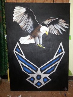 Carlos Thompson; Bravo Calling, 2014, Original Painting Acrylic, 48 x 33 inches. Artwork description: 241  Its a huge painting with a flying eagle realistic and has the airl force logo. ...