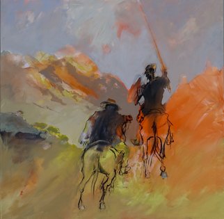 Carlos Pereira Da Silva; Dom Quixote And Sancho, 2019, Original Painting Acrylic, 100 x 100 cm. 