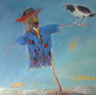 Carlos Pereira Da Silva; Scare Crow , 2009, Original Painting Acrylic, 60 x 60 cm. Artwork description: 241   Scarecrow fight with birds ...