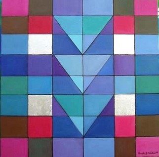 Carole Wilson; Descending Triangles, 1999, Original Painting Oil, 25 x 25 inches. Artwork description: 241   Oil and composition metal leaf...