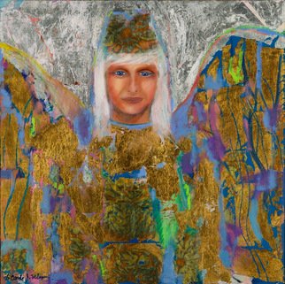 Carole Wilson; Old Testament Angel, 1992, Original Painting Oil, 30 x 30 inches. Artwork description: 241  oil and composition metal leaf ...