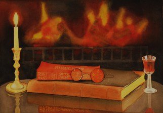 Carolyn Judge; Fireside, 2010, Original Watercolor, 49 x 34 cm. Artwork description: 241  A still life composition designed and photographed by my husband Stuart.     ...