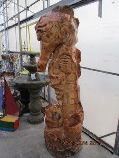 Von Nicholson; Golden Seahorse, 2014, Original Sculpture Wood, 2 x 6 feet. Artwork description: 241   created from Knotty pine and sealed for all weather. about 6+ ft. tall  ...