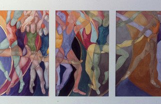 Caron Sloan Zuger; Dancers Triptych, 2000, Original Watercolor, 34 x 21 inches. Artwork description: 241 Abstraction of dancers in motion in choreographed interaction...