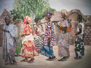 Caron Sloan Zuger; Malian Dancers, 2008, Original Watercolor, 38 x 31 inches. Artwork description: 241  This ia a painting from my Africa series. These are Malian women dressed in their gorgeous print fabric clothing, dancing to the jembe - drums. ...