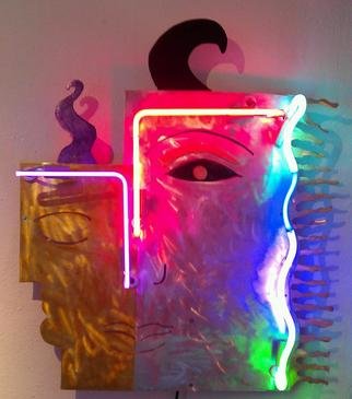 Catarina Hosler; Duality II, 2012, Original Neon, 24 x 32 inches. Artwork description: 241   Modern metal, face, neon, rich reds, figurative  Aluminium, brass, rich turquoise, blues, multi colored neon   Modern metal, neon, rich reds, figurative, cubism, modern neon   ...