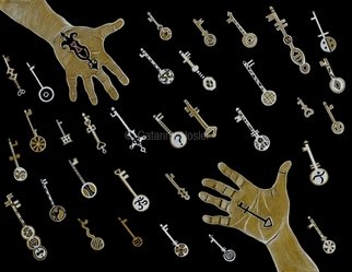 Catarina Hosler; The Key To My Love Is In ..., 2011, Original Printmaking Giclee, 18 x 24 inches. Artwork description: 241  Symbolic figurative hearts love relationships keys romance, steampunkHands     ...