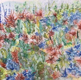 Catriona Brough; Flowers In The Garden, 2019, Original Watercolor, 21 x 20 cm. Artwork description: 241 A riot of colours in a friends garden...