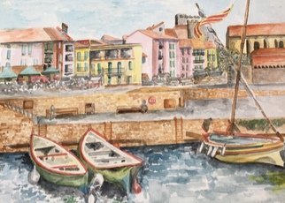 Catriona Brough; French Harbour, 2019, Original Watercolor, 29 x 20 cm. Artwork description: 241 South of France, colourful harbour...