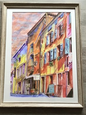 Catriona Brough; Vibrant Mirepoix, 2020, Original Painting Ink, 28.5 x 40 cm. Artwork description: 241 Vibrant and colourful french street scene...