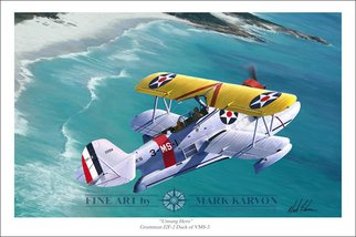 Mark Karvon; Unsung Hero Grumman J2F Duck, 2007, Original Painting Other, 24 x 16 inches. Artwork description: 241  Grumman J2F Duck World War II Aviation Art PrintWhat was the greatest airplane of WWII? Well if you were an downed airman and spent several days adrift at sea the answer might be the airplane that rescued you. The Grumman Duck was one such plane. This ...