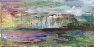 Cecilia Sassi; Detour, 2017, Original Painting Oil, 36 x 18 inches. Artwork description: 241 Green is the landscape.  some path, and flowers and water are in the foreground.  After that the trees, some of them burned.  and above the clouds trying to talk .This is an oil painting on canvas. ...