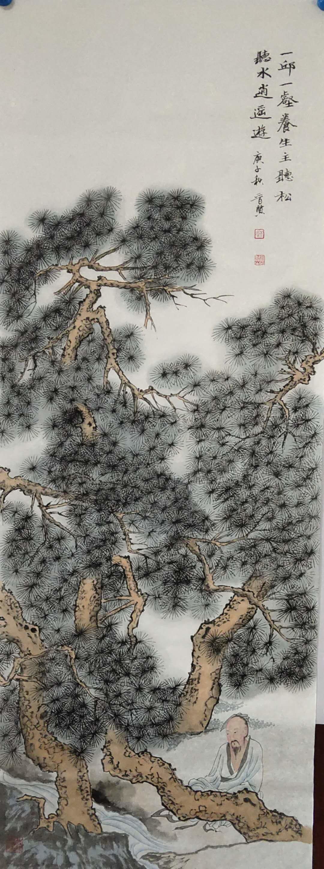 Jinxian Zhao ; Chinese Landscape Painting, 2020, Original Drawing Ink, 450 x 980 mm. Artwork description: 241 the painting express  heart and feeling freely under the tree ...