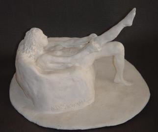 Bobbie Newman; Saturday Night, 2005, Original Sculpture Ceramic, 5 x 4 inches. Artwork description: 241 White Bisque Nude young Female Figure putting on nylon stocking. Felt protector on bottom...