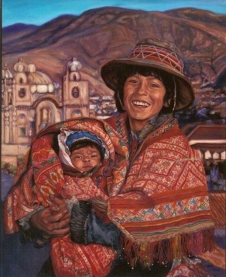 Christine Lytwynczuk; Peruvian Boy With Baby, 2006, Original Painting Oil, 48 x 60 inches. Artwork description: 241 Giclees available from 8x10 at $60 to 48x60 at $1,500.  Please contact artist....