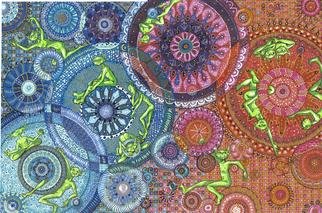 Cheryl Johnson; Alien Romp Red To Blue , 2006, Original Drawing Marker, 20 x 14 inches. Artwork description: 241  This is a drawing that starts on one end in red and progresses to blue, with little green men tucked in among the mandala images. ...