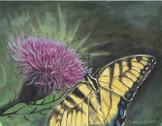 Cheryl Johnson; Butterfly On Thistle, 2010, Original Painting Acrylic, 10 x 8 inches. Artwork description: 241  butterfly, swallowtail, thistle, floral, insects ...