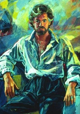 Doyle Chappell; Bob, 1995, Original Painting Acrylic, 34 x 46 inches. Artwork description: 241 Casual energy flows through pose of body, cloths and hair.  The abstract background is integral part of design....