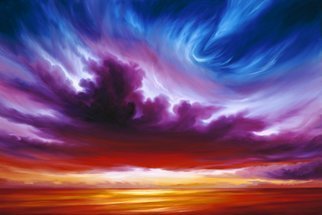 James Hill; In The Beginning, 2007, Original Painting Oil, 34 x 22 inches. Artwork description: 241          Original Oil Painting, Sunrise, Sunset, Ocean, Sky, Shoreline, Shore, Sea, Water, River, Clouds, Cloudscapes, morning, evening, red, yellow, orange, blue, green, light, power, God, Love, Energy         ...